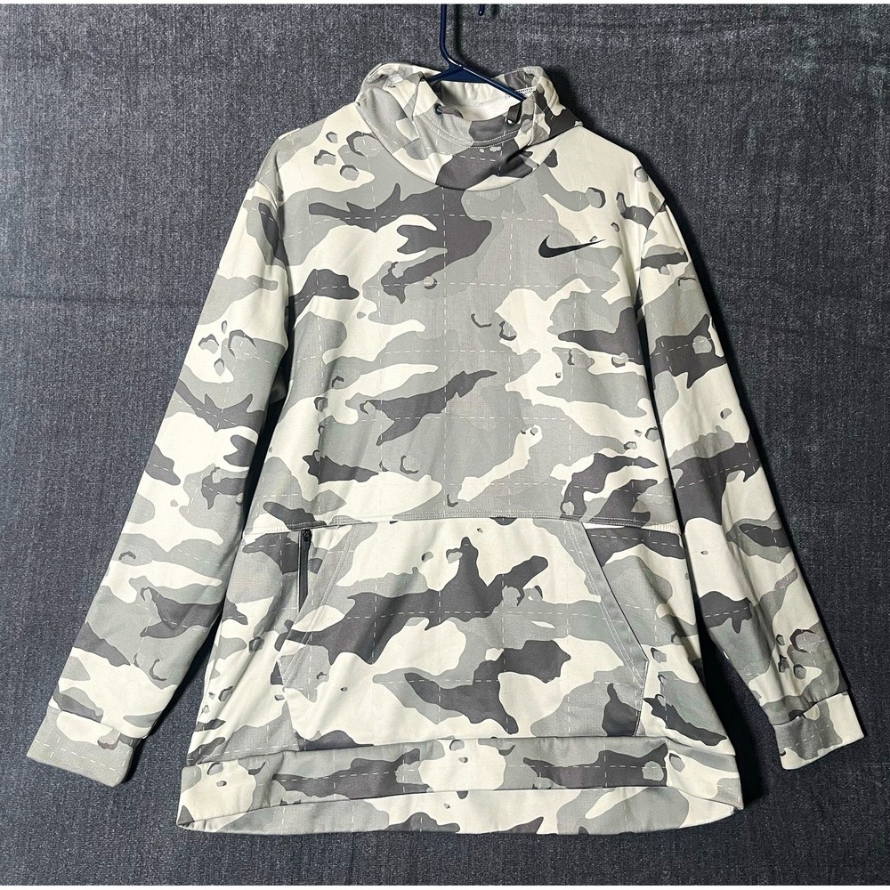Nike Therma-FIT Mens XL Gray Camo Fleece Pullover Hoodie Logo Pockets